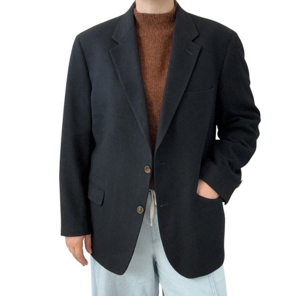 Vintage Mens Black 100% Pure Cashmere Soft Sport Coat Jacket Blazer 44R